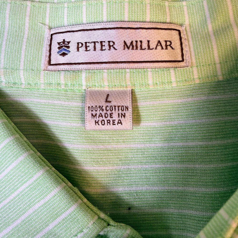 Peter Millar Polo Shirts Bundle Size L Green Blue Striped 100% Cotton 2 Pack - Picture 3 of 13